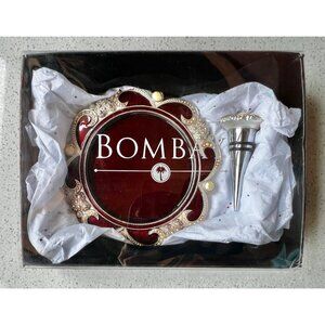 Bombay Co Red & Silver Wine Coaster & Stopper Set